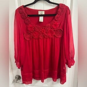 ICE New York Large Red Rosette Top